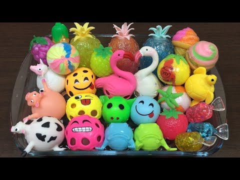 Mixing Store Bought Slime into Clear Slime !!! Relaxing Slime with Stress Balls