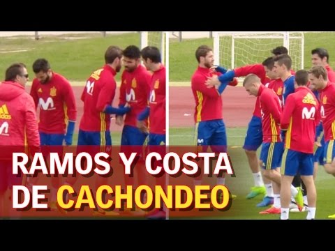 Sergio Ramos y Diego Costa, risas en el entrenamiento | Diario AS