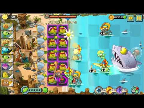 Plants vs Zombies 2 Mod - TEAM PLANTS MAX LEVEL POWER UP! vs BIG WAVE BEACH FINAL BOSS