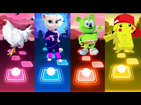 Chicken VS Talking Tom VS Gummy bears VS Pikachu TilesHop EDM Rush