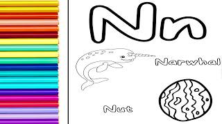 Fun Coloring N is for Narwhal and Nut While Learning Phonics #coloring #alphabet #phonics #colors