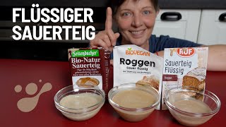 Was ist flüssiger Sauerteig? Gebrauchsfertiger Sauerteig aus der Tüte: Seitenbacher, Ruf, Biovegan.