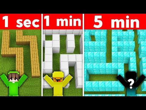 WE BUILT THE BEST SECURITY MAZE! 5 SECONDS VS 1 MIN VS 5 MIN (Minecraft)