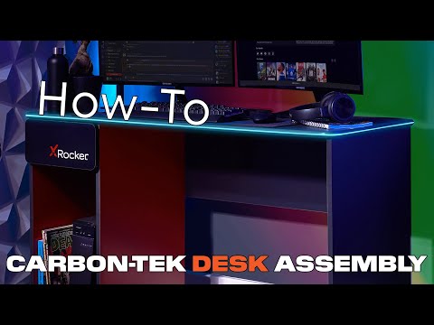 X Rocker Carbon-Tek Gaming Schreibtisch mit LED-Beleuchtung & Wireless Charging Ladepad - grau/rot video preview