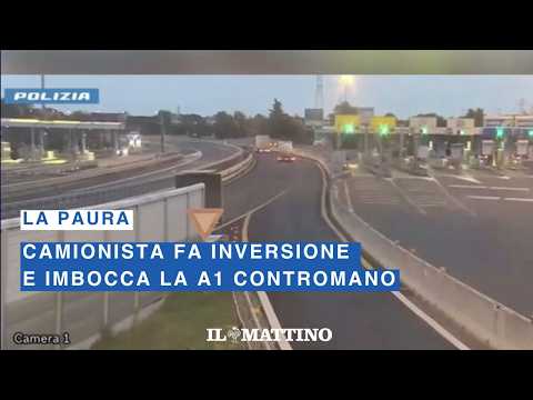 Camionista fa inversione prima del casello e imbocca la A1 contromano