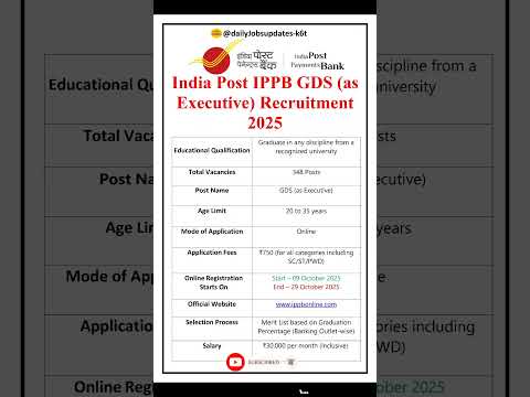 India Post IPPB GDS (as Executive) Recruitment 2025 | New IPPB Vacancy 2025 #shorts #ippb