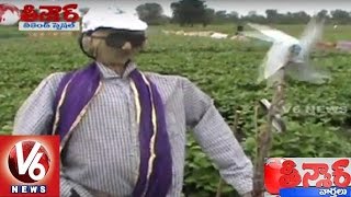 Creative Effigies by Telangana Farmer | Protection to Farm from Birds | Teenmaar News | V6News