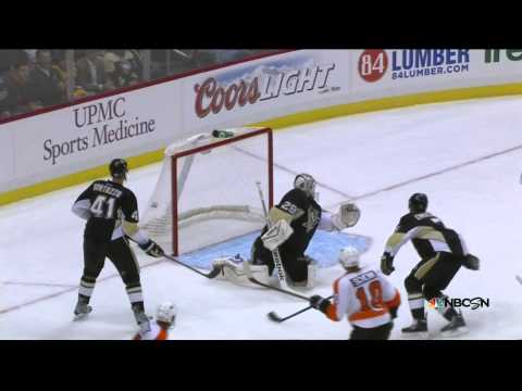 Brayden Schenn wrist shot goal 1-0 Philadelphia Flyers vs Pittsburgh Penguins 11/13/13 NHL Hockey.