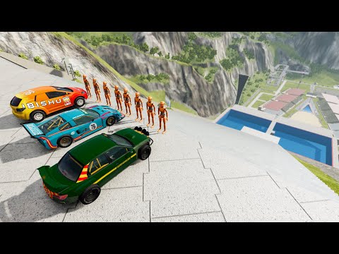 Stairs Jumps Down With Crash Test Dummy In Two Pools - BeamNG.drive Down Stairs Jumps Slow Motion