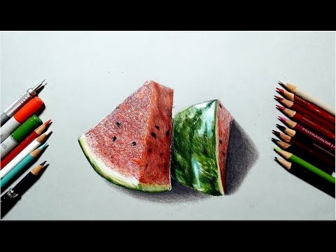 色鉛筆でスイカを描いてみた リアルな絵　Realistic colored pencil drawing of a watermelon Video