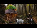 Mushroom Style Tree Shelter For Christmas Rain Fog Fireplace Baking Bread