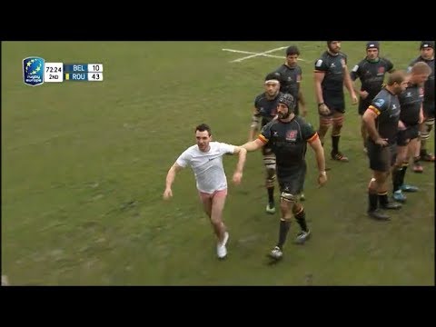 Bertrand Billi removes streaker from the pitch vs Romania 2019