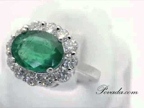 Solitaire Oval Cut Emerald Diamond Large Gemstone Ring in White Gold [MB2915E]