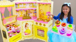 Wendy Pretend Play BAKING Donuts &amp; Cupcake toys with DISNEY Princess Belle Kitchen