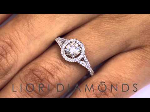 ER-SOLD-075 - 0.82 Carat G-SI1 Natural Round Diamond Engagement Ring 18k White Gold Pave Halo