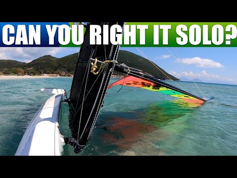 Capsize righting the Hobie 16 with easy junior sail  Solo