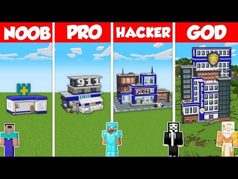 POLICE STATION HOUSE BUILD CHALLENGE - Minecraft Battle: NOOB vs PRO vs HACKER vs GOD / Animation