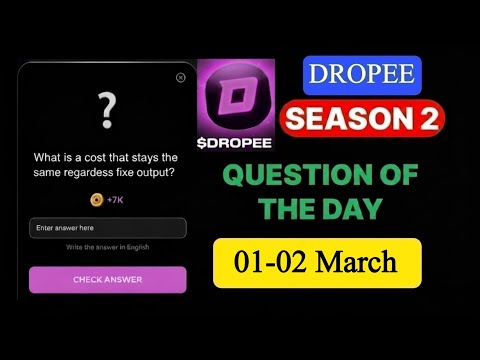Dropee Season 2 Question of the day 01 March | Dropee Question of the day | Dropee Daily Question