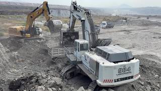 Liebherr 984 & Cat 395 Loading Overburden Onto 4 Axle Trucks - Sotiriadis/Labrianidis Mining 4k
