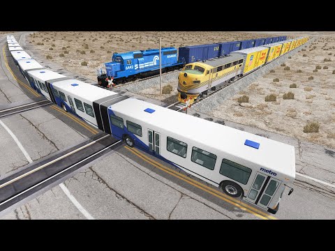 Long Articulated Bus Accident on Railroad #27 - Beamng.Drive