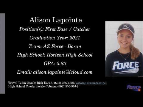 Alison Lapointe Softball Skills Video - 2021 1B Catcher