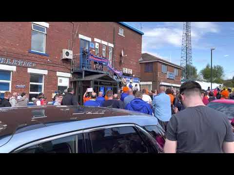 Oldham fans protest outside the ground vs Hartlepool.