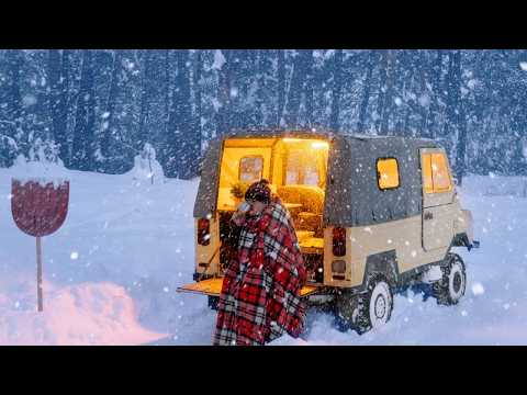 LKW-Camping im Schneesturm | Wintercamping | Beheiztes Zelt im LKW | ASMR