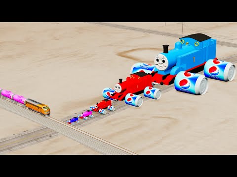 Big & Small Soda Wheels Thomas The Tank Engine Vs Train Crossover Rail Tracks - BeamNG.Drive