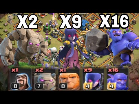Th12 War Attacks strategy | 2 Golem + 9 Witche + 16 Bowler = 3 Star | 3 Star War Attacks Strategy Video