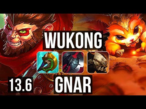 WUKONG vs GNAR (TOP) | 11/0/3, 6 solo kills, Legendary, 1.5M mastery | KR Grandmaster | 13.6