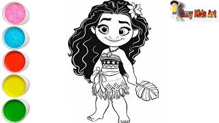 🌺 How to Draw & Color Moana 🌊 | Easy Drawing for Kids