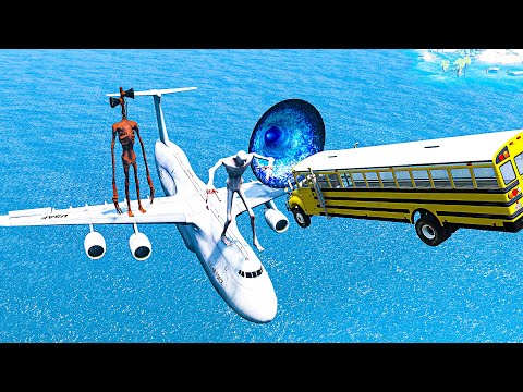 Incredible Car Jumps Over Giant SIREN HEAD and SHY GUY & HULK  - BeamNG Drive Game