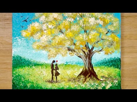 How to draw a romantic couple / Yellow love / Aluminum cotton swabs painting techniques