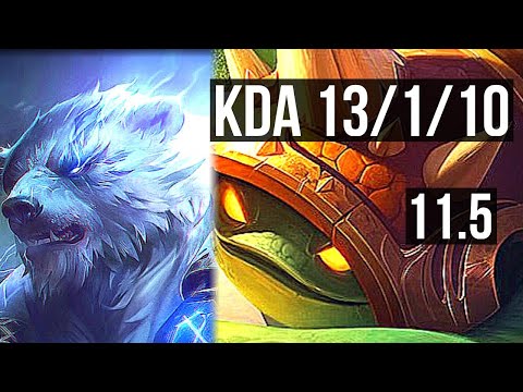 VOLIBEAR vs RAMMUS (JUNGLE) | 13/1/10, Legendary, 400+ games | NA Master | v11.5