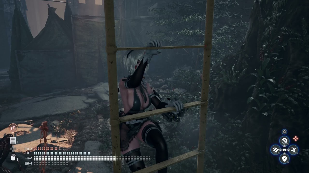 Stellar Blade - Stellar Ladder Physics with Eve wearing the YoRHA Unoffical Ceremonial Dress