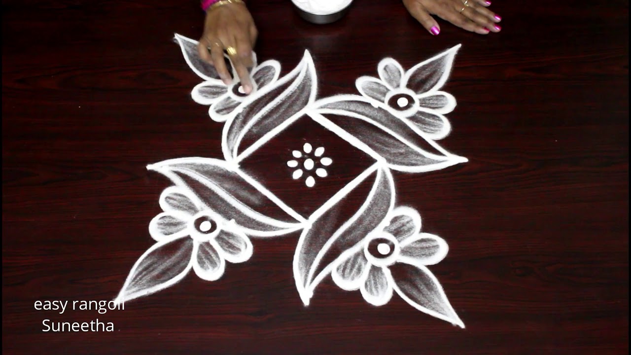 Peacock theme rangoli design muggulu for beginners by Suneetha