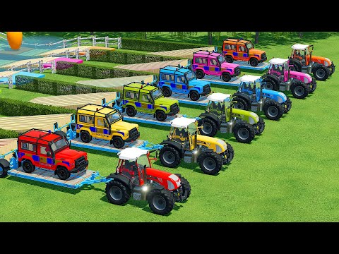 TRANSPORTING POLICE CARS WITH RIGITRAC TRACTORS - Farming Simulator 22