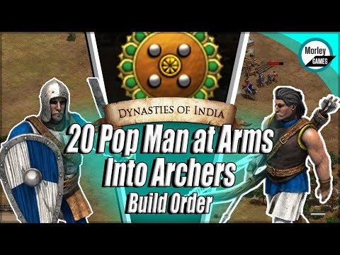 AOE2 Gurjaras Build Order 20 Pop Man at arms into Archers