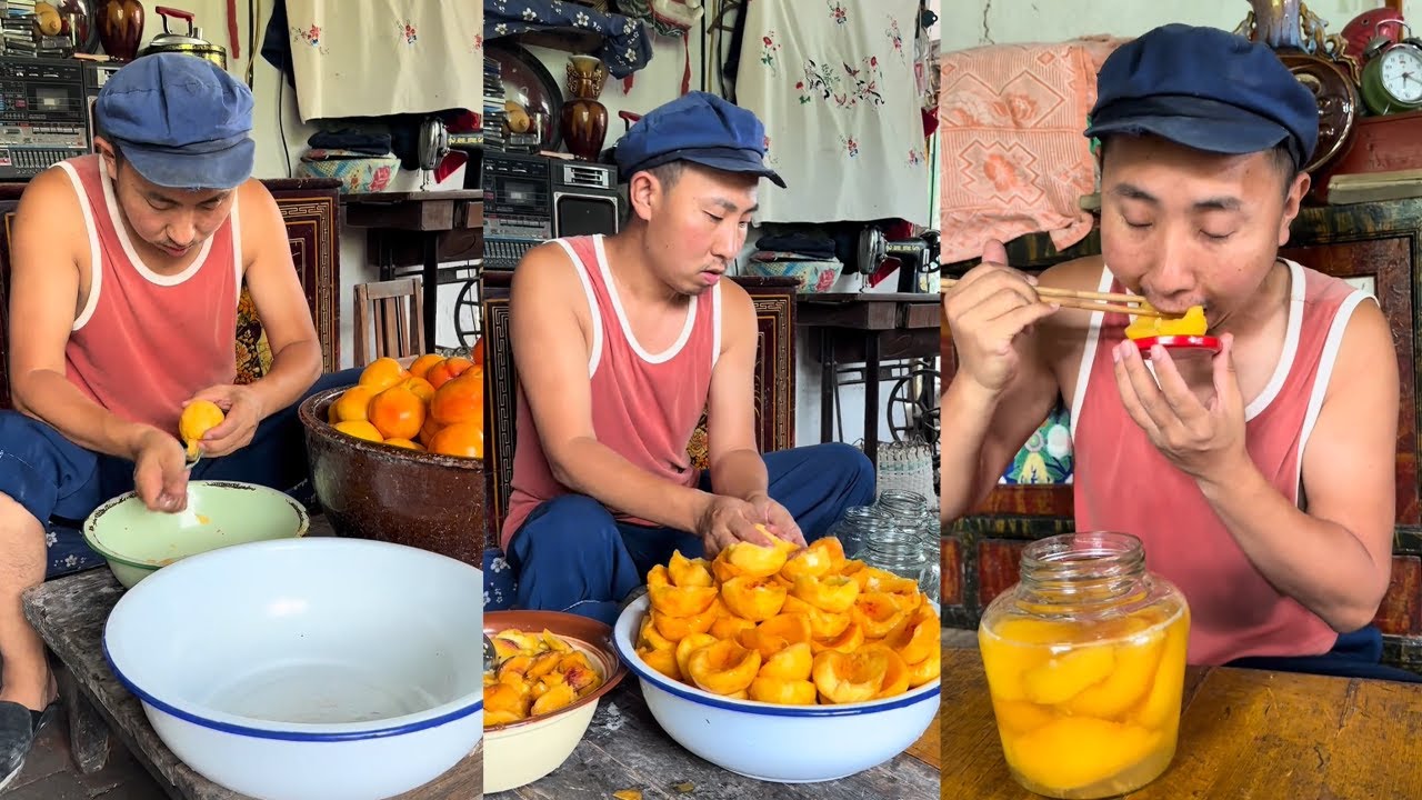 制东北每个孩子爱吃的黄桃罐头#food #民间手艺人 #delicious