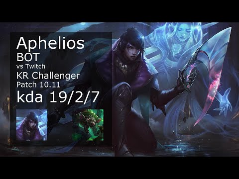 Aphelios ADC vs Twitch - KR Challenger 19/2/7 Patch 10.11 Gameplay