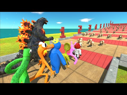 Lion Climb Challenge | Godzilla Buring VS Rainbow Friends - Animal Revolt Battle Simulator