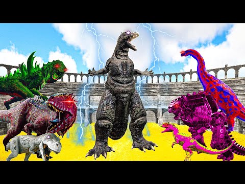 Godzilla 1954 Deathrun VS Mecha Godzilla & Brachiosaurus & All Dinosaurs in Ark