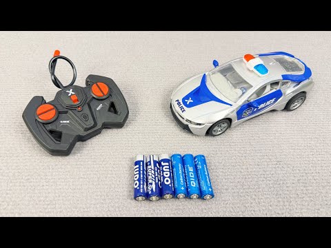 Unboxing remote-controlled tumbling stunt car, RC remote-controlled off-road vehicle, BMW police car