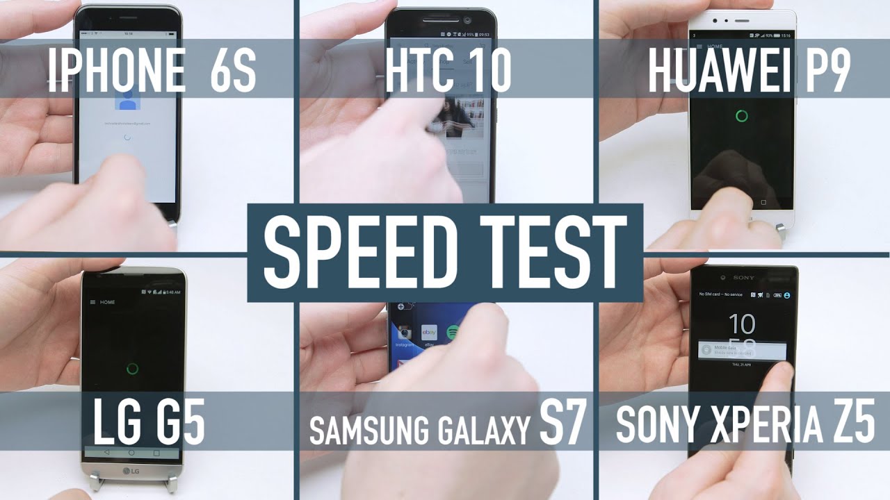 Smartphone speed test: iPhone 6S v Galaxy S7 v HTC 10 v LG G5 v Huawei P9 v Xperia Z5 - YouTube