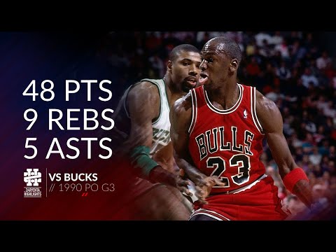 Michael Jordan 48 pts 9 rebs 5 asts vs Bucks 1990 PO G3