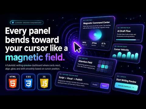 Cursor Driven Dashboard Ui Using Html Css Javascript Magnetic Panel Effect