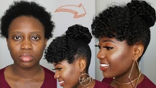 NO CORNROWS | SIMPLE PROTECTIVE STYLE | Curly Bun with Bangs CROCHET! hair how-to