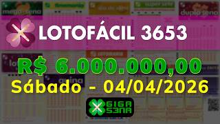 Resultado da Lotofácil 3653, Sábado, 04/04/2026