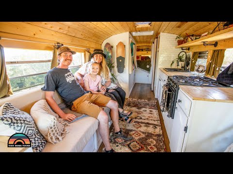 Family Of 3 & Their DIY Mini School Bus Tiny House W/ Toilet & Shower