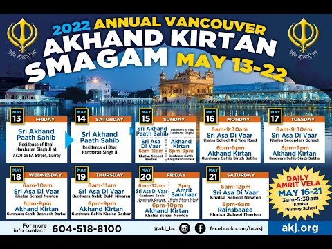 LIVE: Vancouver, Annual Akhand Keertan Smagam May 2022 - Sunday Evening  (AKJ.Org)